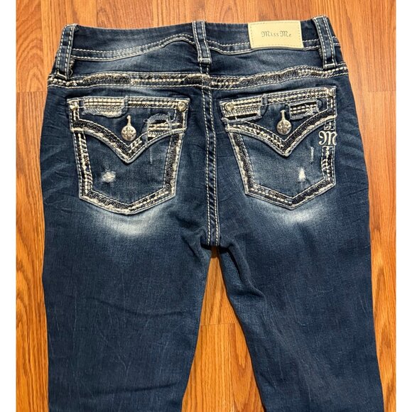 Miss Me Jeans Womens 25x27 Mid Rise Curvy Ankle Skinny Bedazzled Pants Bling - Picture 1 of 8